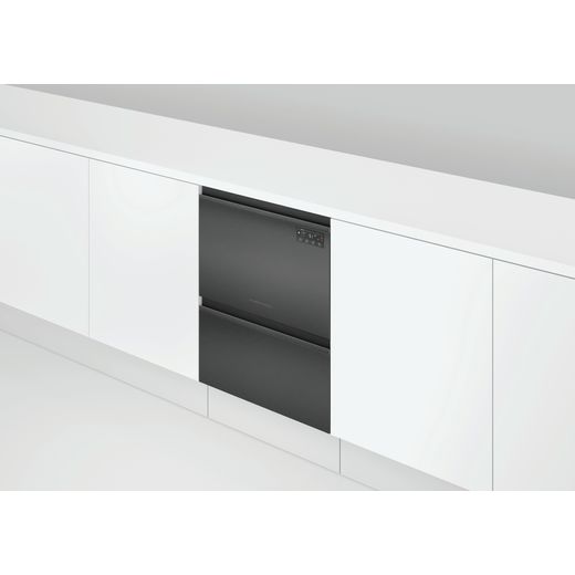 Dishwasher DishDrawer™ Double, 12 Place Settings, Black Steel, Recessed handle, External Control / Display, WiFi, compatible with SmartHQ App - Dishwasher in kitchen shot