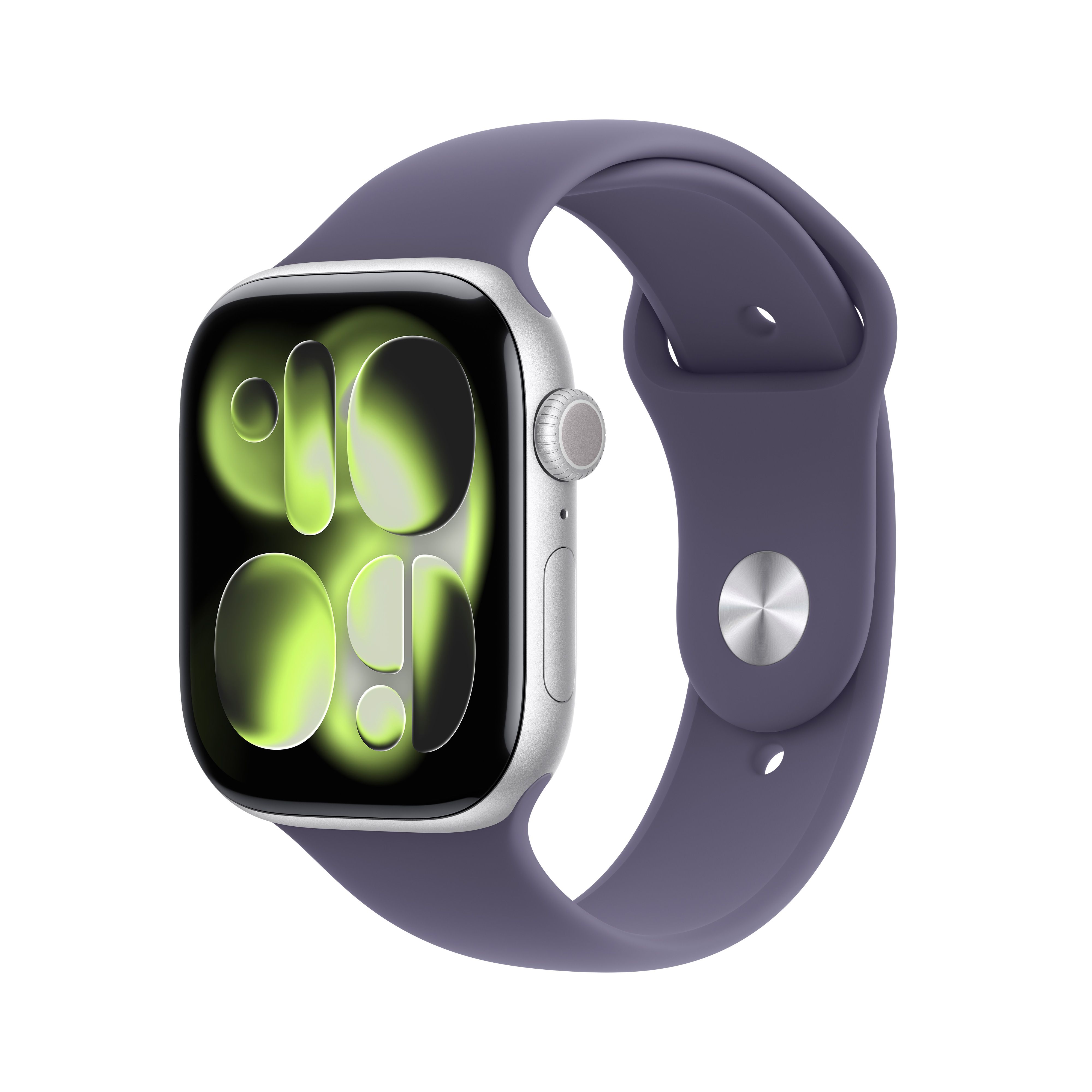 Apple Watch Series 11, 46mm, Silver Aluminium Case, GPS [2025] - Purple Fog Sport Band - S/M, Purple