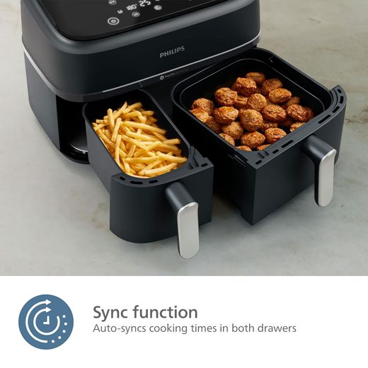 Philips 3000 Series Dual Basket NA351/00 Air Fryer - Black / Silver - Annotation - Sync function shot
