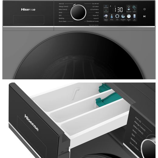 Hisense 3i KitchenFit Series WF3I1143BTL 11kg WiFi Connected Washing Machine with 1400 rpm - Titanium - close up detail shot