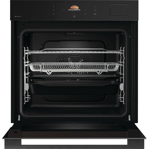 Hisense Hi8 BlackLine BAS6PH8BUKWF Wifi Connected Built In Electric Single Oven with Pyrolytic Cleaning - Black - Front with door open shot