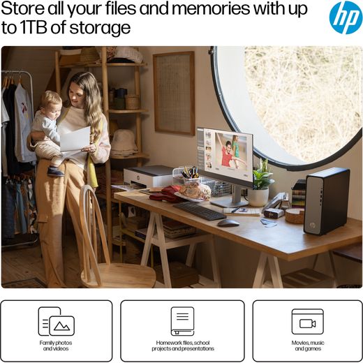 HP OmniDesk Slim S03-0011na Tower - Intel® Core™ i3, 512GB SSD 2025 - Jack Black - Annotation - Storage