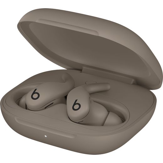Beats Powerbeats Fit Headphones - Gravel Grey - Left case open perpsective shot