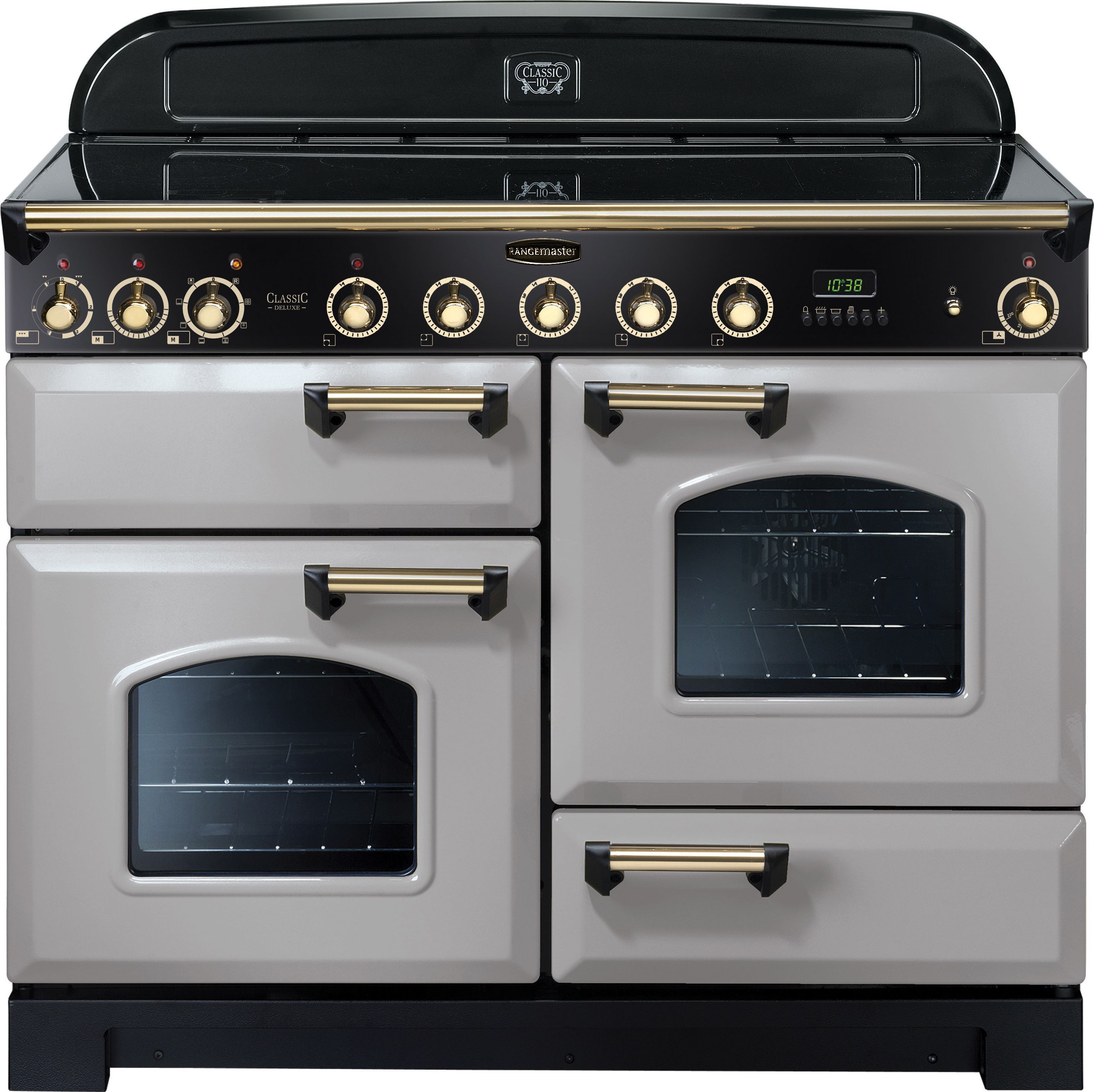 Rangemaster Classic Deluxe CDL110EIRP/B 110cm Electric Range Cooker with Induction Hob - Royal Pearl / Brass - A/A Rated, Grey