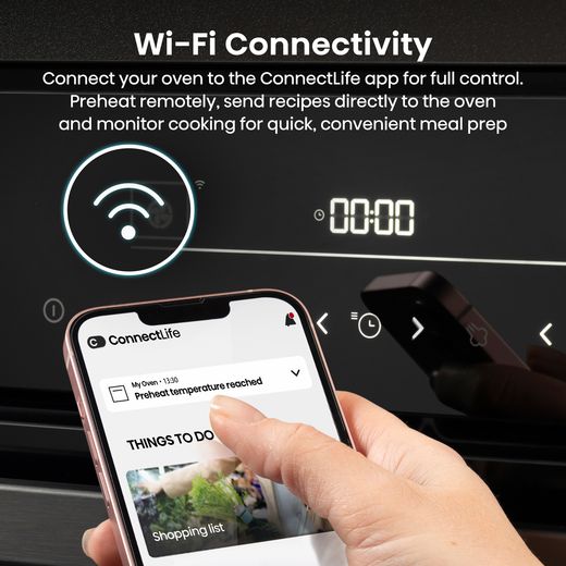 Hisense Hi6 BlackLine BSA66346PDBGUK Wifi Connected Built In Electric Single Oven with Pyrolytic Cleaning - Jet Black - Annotation - wifi connected shot