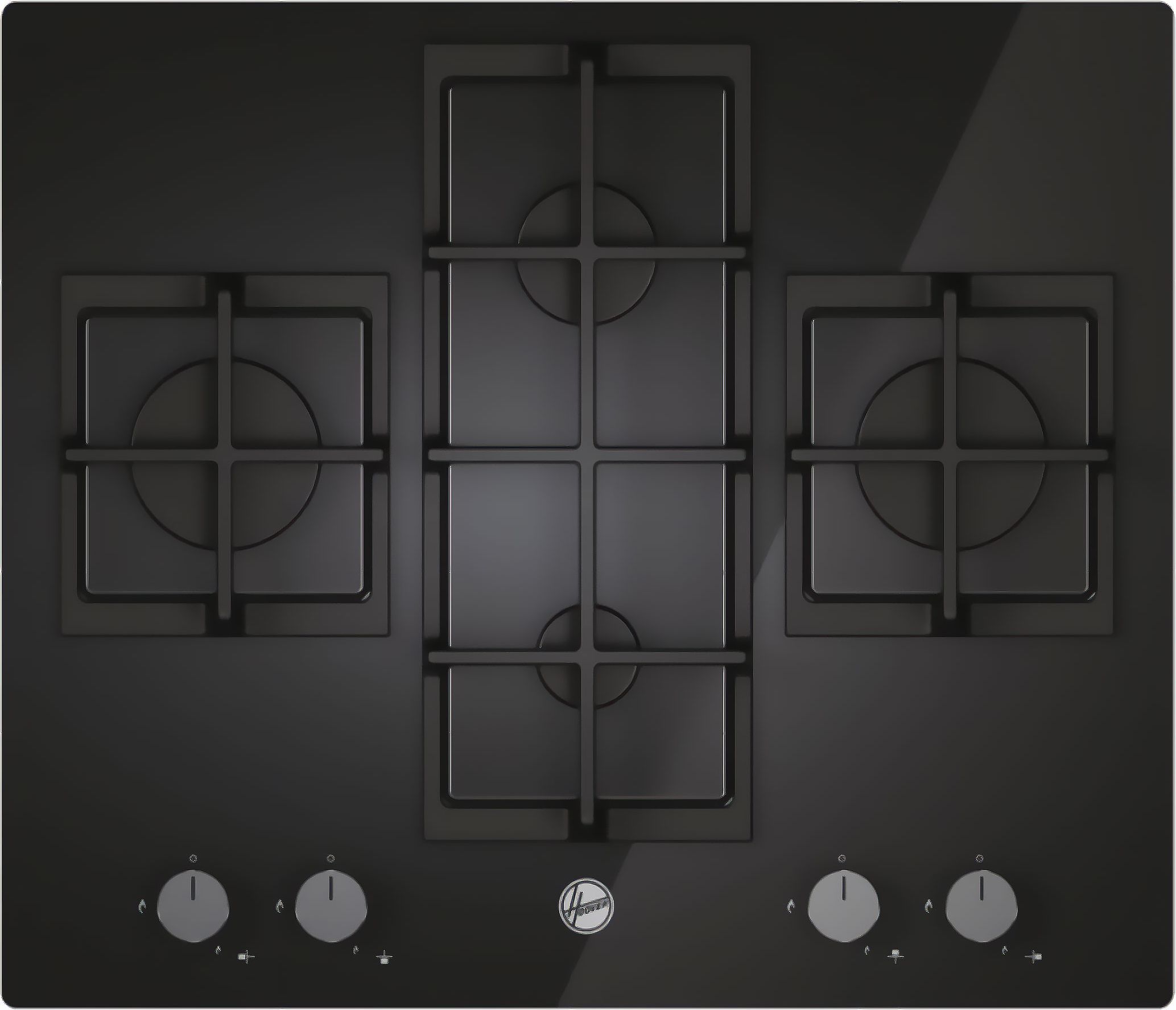 Hoover 4 Zone Gas Hob 59.5cm Black Cast Iron Tempered Glass