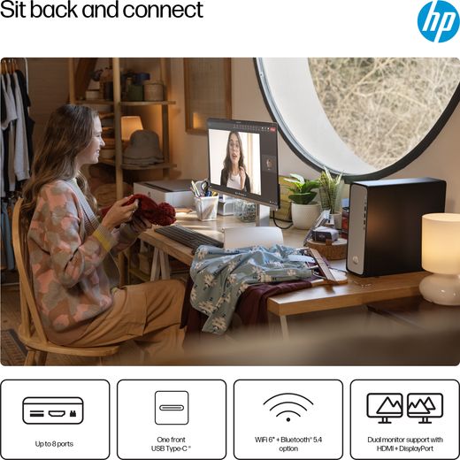 HP OmniDesk Slim S03-0011na Tower - Intel® Core™ i3, 512GB SSD 2025 - Jack Black - Annotation - Connect