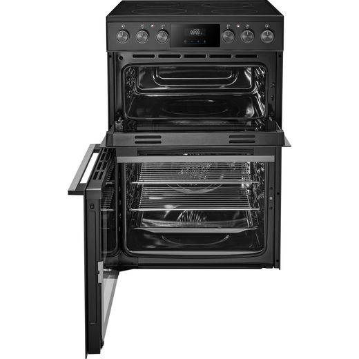Midea MFO24EME4R118-BK 60cm Wide Double Oven Electric Cooker with Ceramic Hob - Black - front with door open shot
