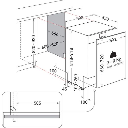 Beko b300 Integrated Standard Dishwasher - Stainless Steel - dimensions