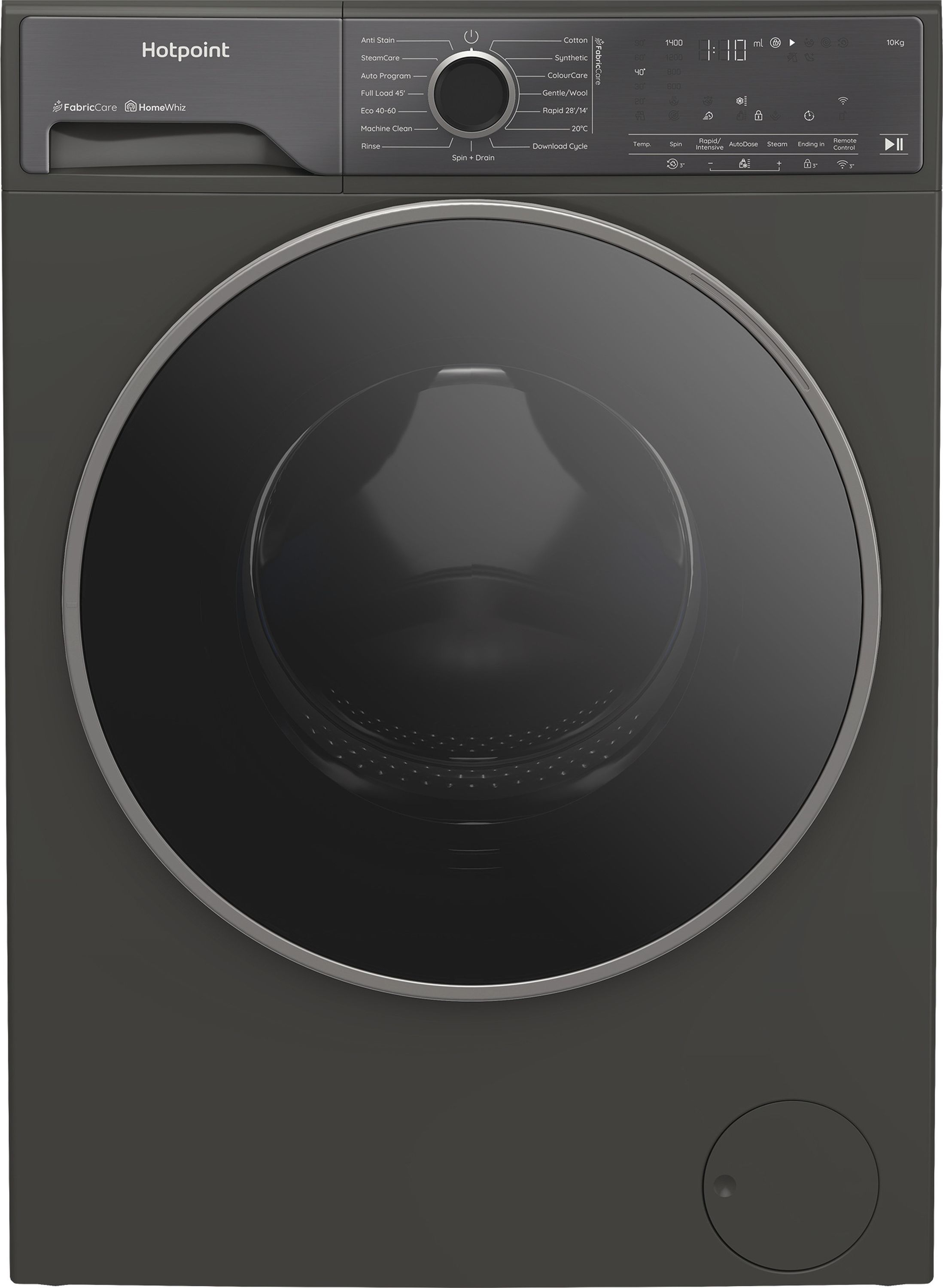 Image of Hotpoint Fabic Care Pro HP 105GA CARE UK 10kg Washing Machine with 1400 rpm - Dark Grey - A Rated, Grey