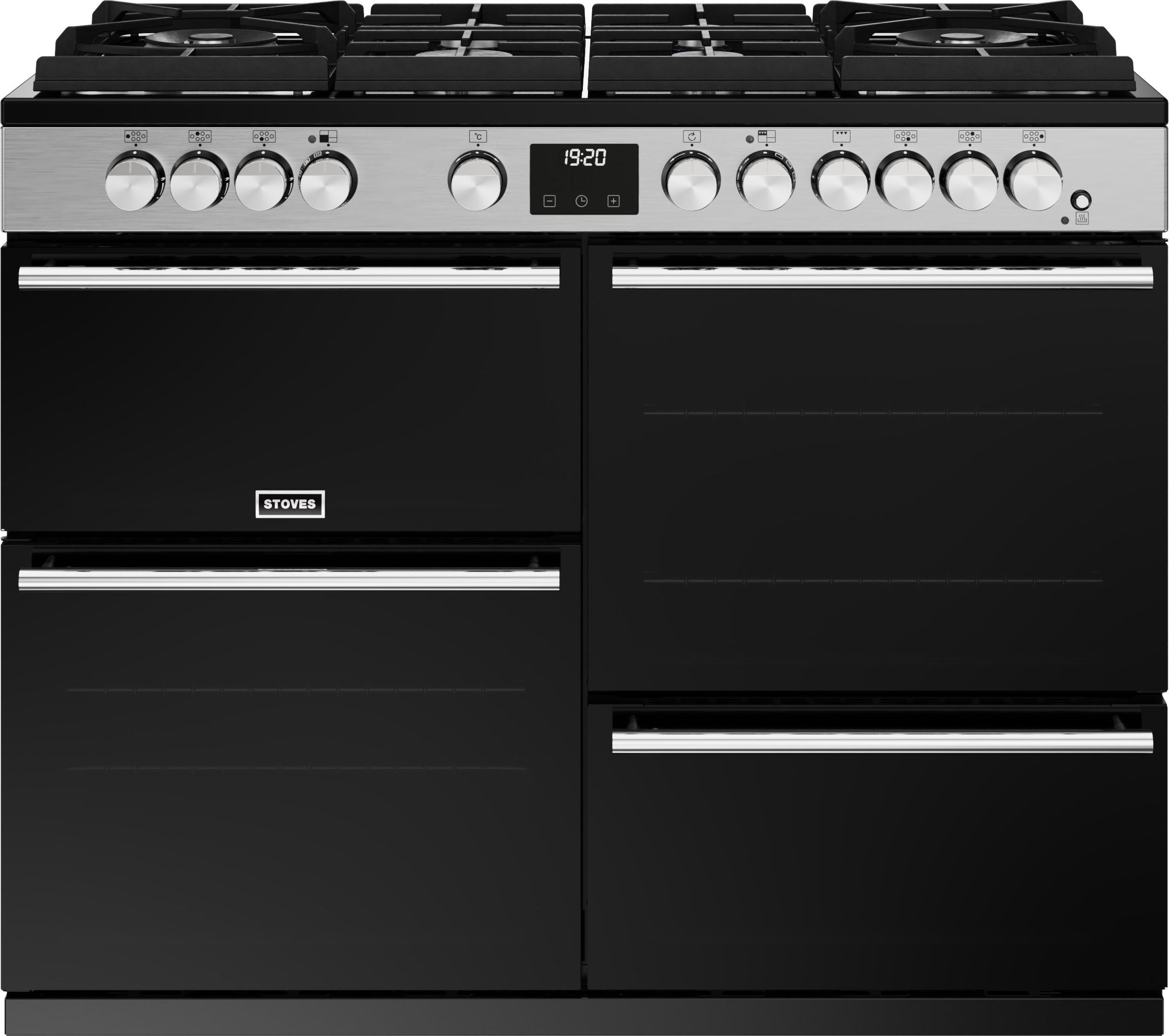 Stoves Precision Deluxe ST DX PREC D1100DF GTG SS 110cm Dual Fuel Range Cooker - Black / Stainless Steel - A Rated, Black