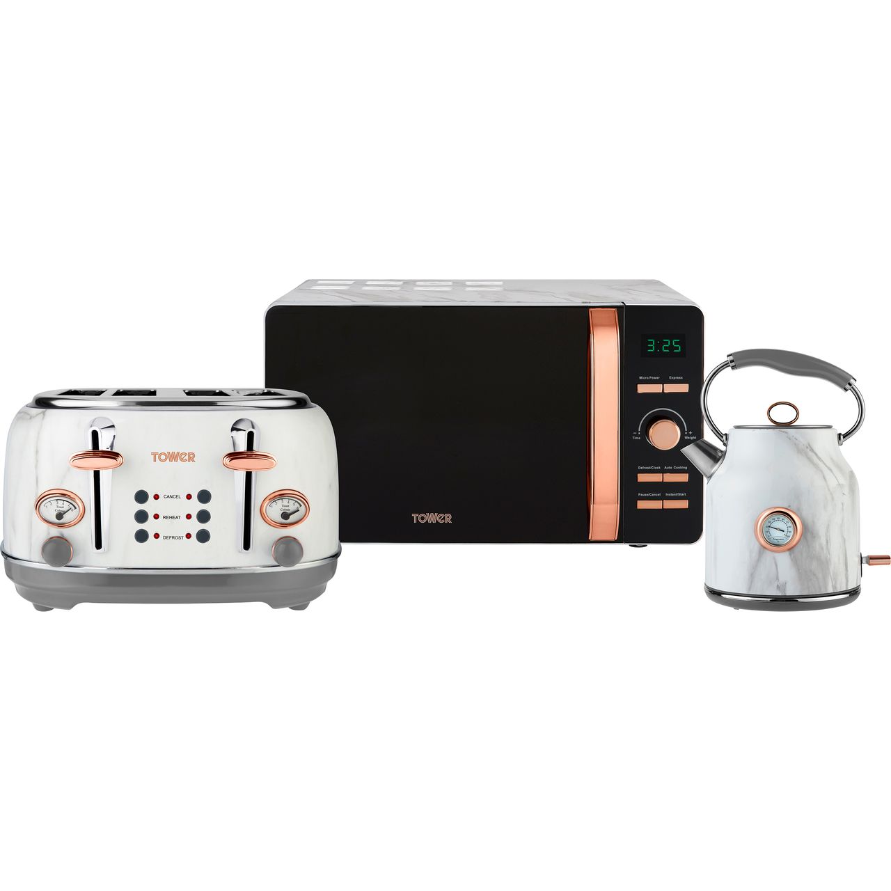 Tower Microwave 20L with Breakfast Set Electric Kettle and 2 Slice Toaster WHITE