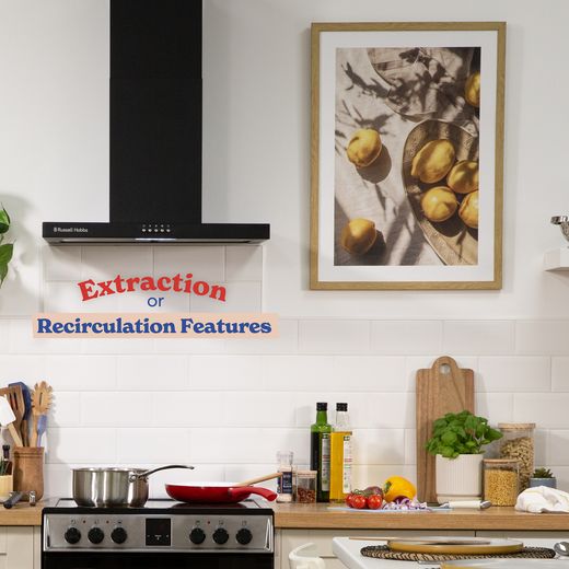 Russell Hobbs RHTCH600B1B 60cm Chimney Cooker Hood - Black - Annotation - Extraction or recirculation