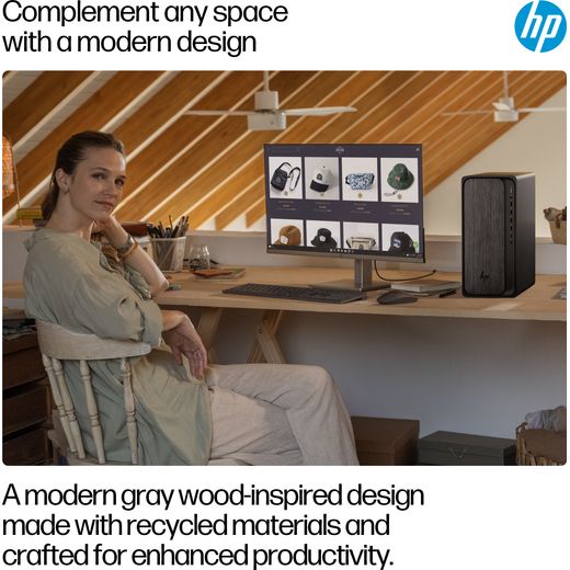 HP OmniDesk M02-0006na Tower - AMD Ryzen™ 5, 512GB SSD 2025 - Gray Wood - Annotation - Design