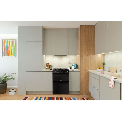 Belling BEL FSA VISION 60DF 60cm Double Oven Dual Fuel Mini Range Cooker - Black - Cooker in kitchen