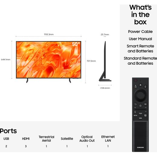 Samsung 50" 4K Ultra HD Neo QLED Smart TV - annotation - dimensions shot 
