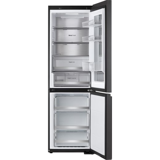 LG InstaView™ ThinQ™ 60/40 Total No Frost Fridge Freezer - Black Steel - Front with door open shot