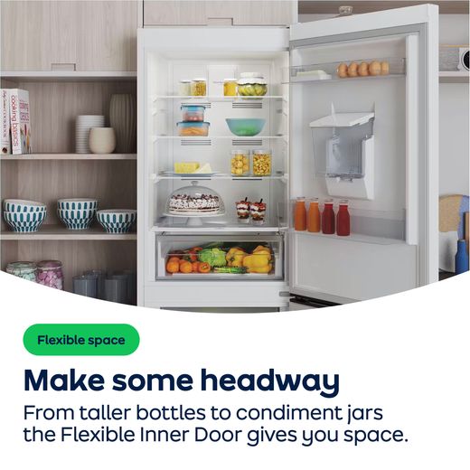 Indesit KINS 1261 B4UK 178cm High 50/50 Integrated Fridge Freezer with Sliding Door Fixing Kit - White - AO Annotation - Flexi-Inner-Door