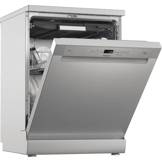 Hotpoint Standard Dishwasher - Stainless Steel - right perspective with door open shot