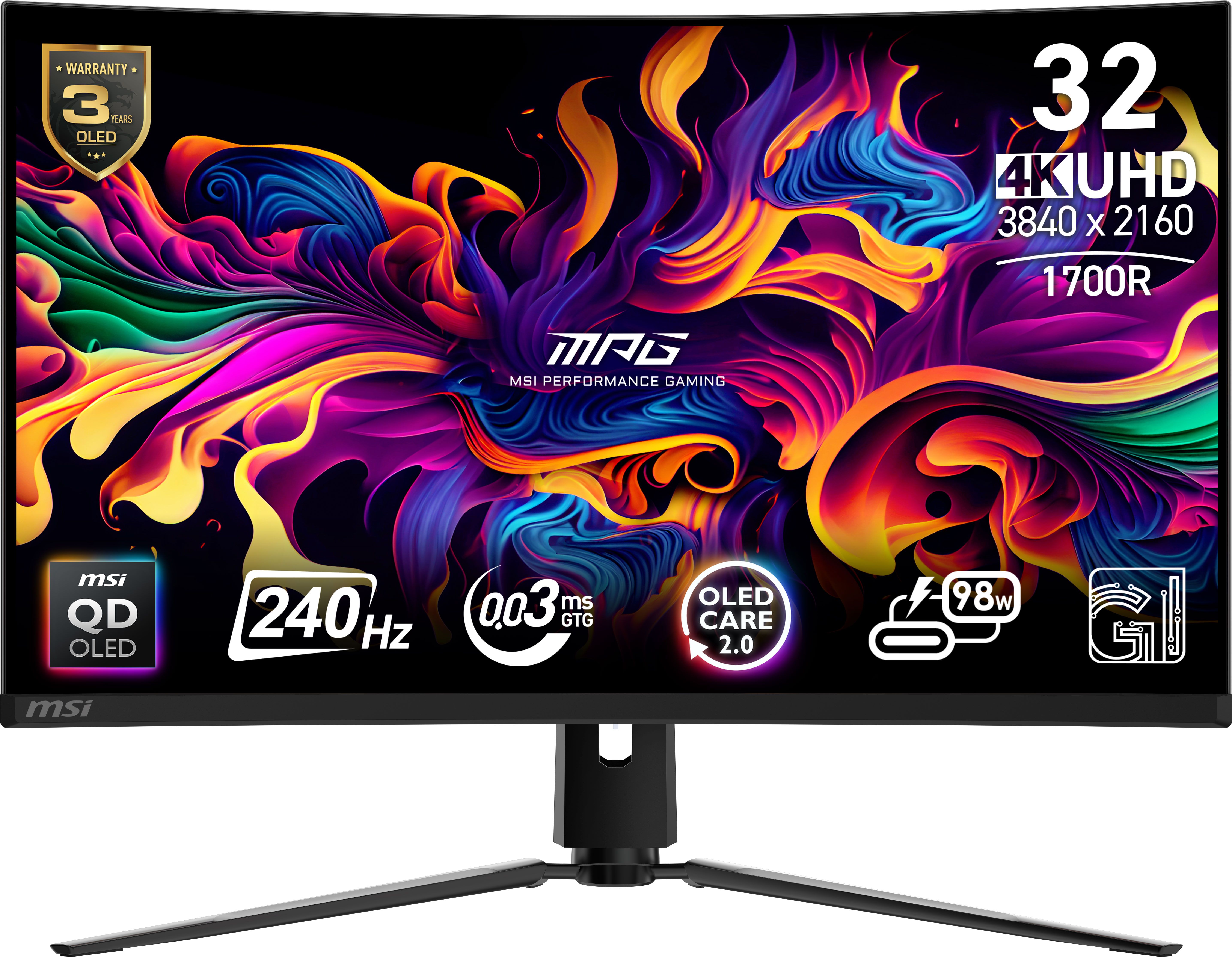MSI MPG 321URX QD-OLED Gaming Monitor - 31.5 Inch - 4K UHD - 240Hz - 0.03ms - QD-OLED - Black