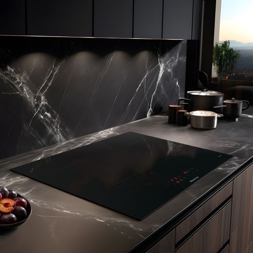 Hisense HIPKD6CB60IND Freestanding Electric Double Oven - Black - hob in kitchen shot 