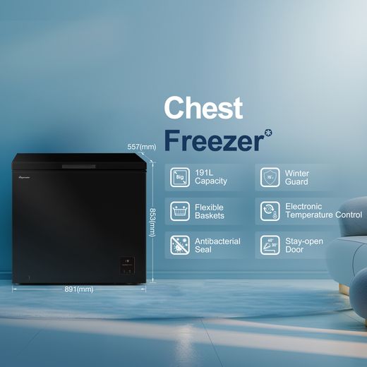 Fridgemaster Chest Freezer - Black - Annotation - features shot