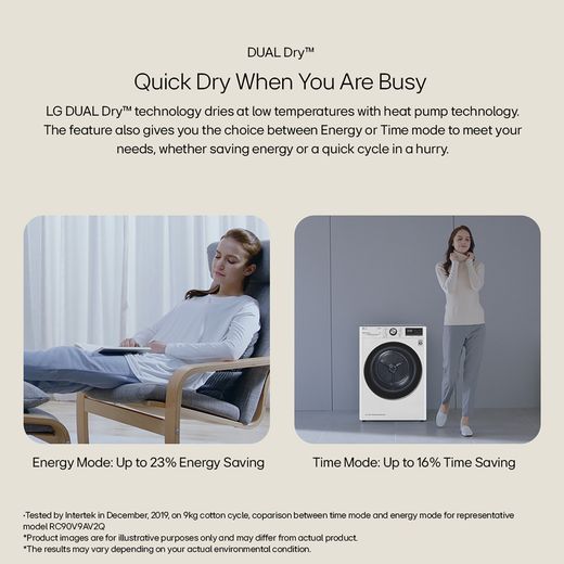 LG Series 4 ThinQ™ FDV709GN Wifi Connected 9Kg Heat Pump Tumble Dryer - Slate Grey - Annotation - Dual Dry