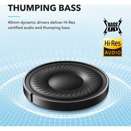 Soundcore Q21i NC True Wireless Noise Cancelling Over-Ear Headphones - Black - Annotation - thumping bass shot
