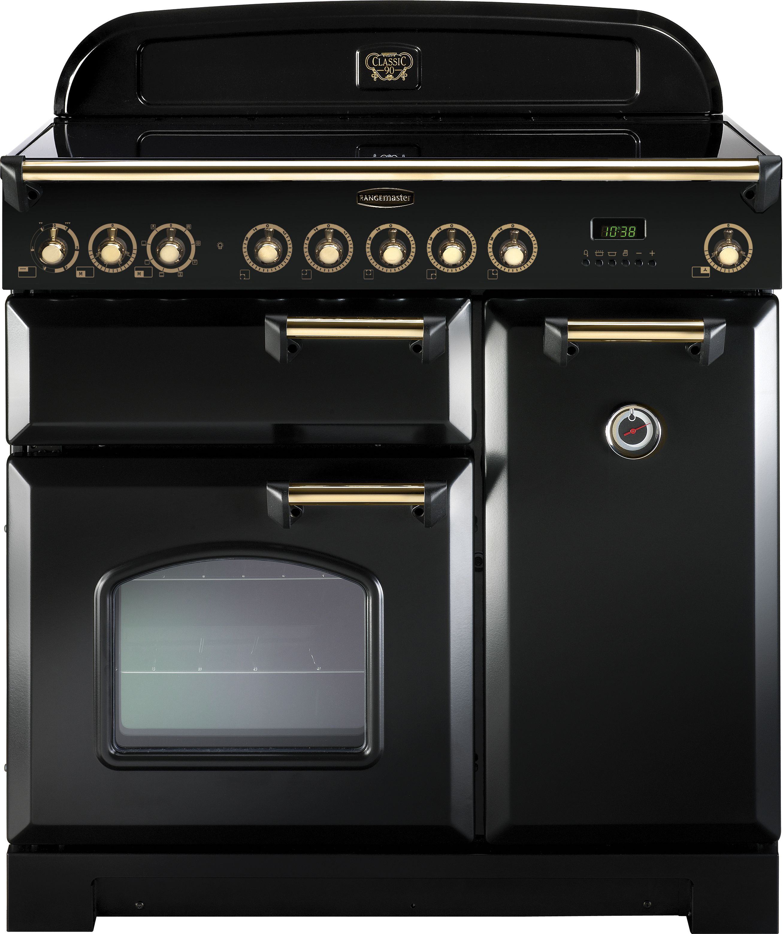 Rangemaster Classic Deluxe CDL90EIBL/B 90cm Electric Range Cooker with Induction Hob - Black / Brass - A/A Rated, Black
