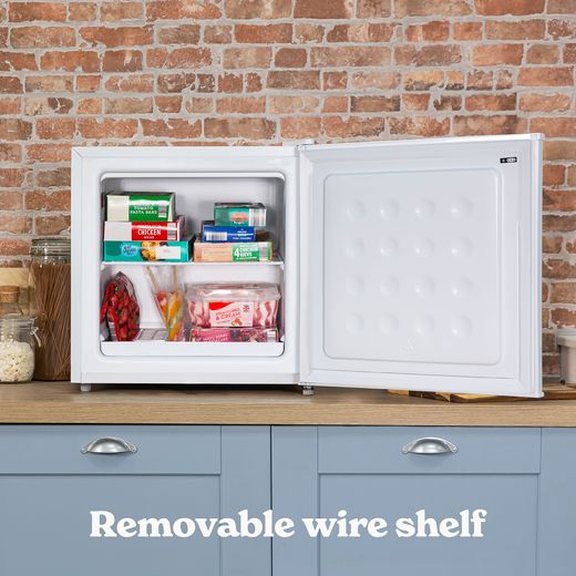 Russell Hobbs Table Top Mini Freezer - White - Annotation - Removable wire shelf