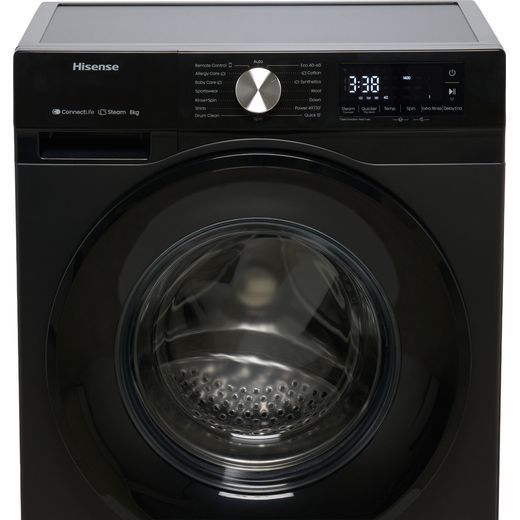 Hisense 3S Series WF3S8043BB3 8kg WiFi Connected Washing Machine with 1400 rpm - Black - Close up shot