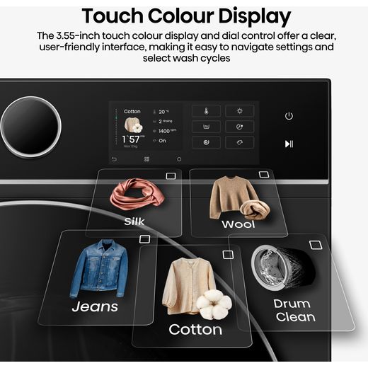Hisense KitchenFit 5i Series WD5I1245BBRH Wifi Connected / 8Kg Washer Dryer with 1400 rpm - Black - Annotation - touch colour display shot
