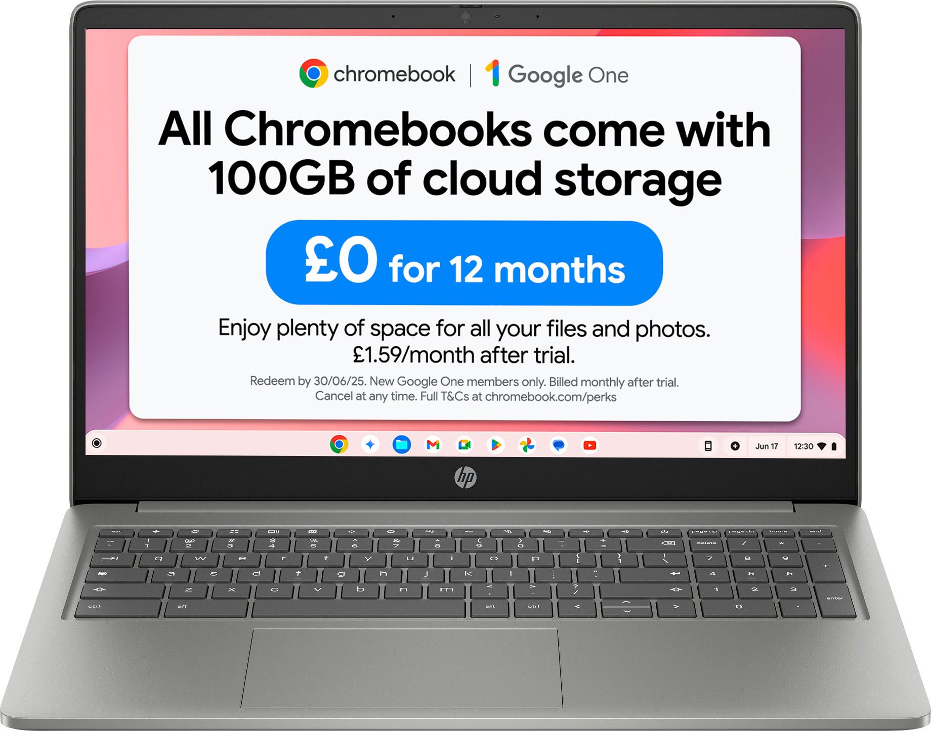 HP 15.6" 15a-nb0006na Intel® Processor N-series, 4GB RAM, 128GB, eMMC, HD, Chromebook - Silver