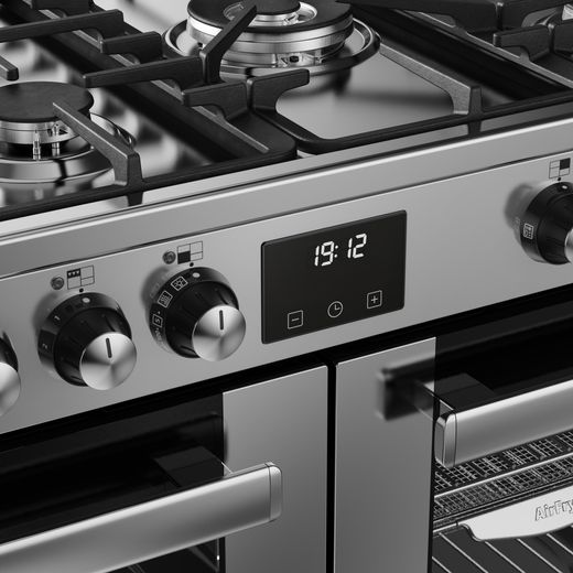 Belling COOKCENTRE 100DF Dual Fuel Range Cooker - Stainless Steel - Control panel shot
