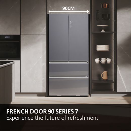 Haier Series 7 American Fridge Freezer - Sapphire Glass - Annotation - French door shot