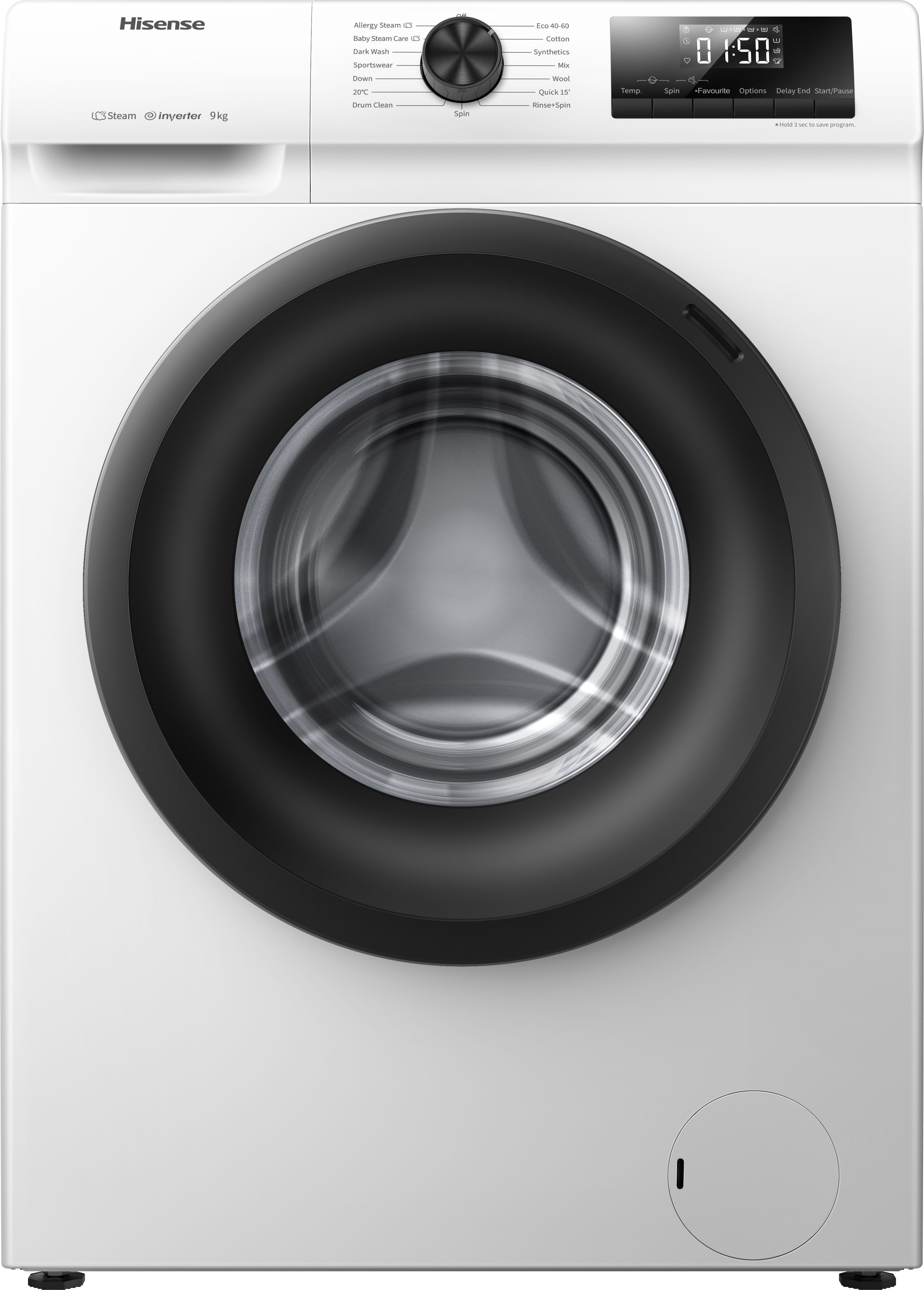 Hisense 1 Series WFQP9014EVM 9kg Washing Machine with 1400 rpm - White - C Rated, White