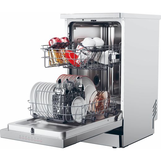 Hoover Slimline Dishwasher - Stainless Steel  - Left perspective with door open shot 