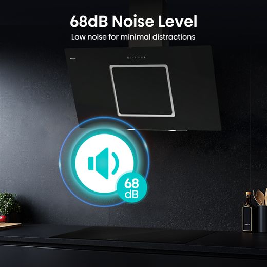 Hisense CH10IN14BBUK 100cm Angled Chimney Cooker Hood - Jet Black - Annotation - 68dB noise level