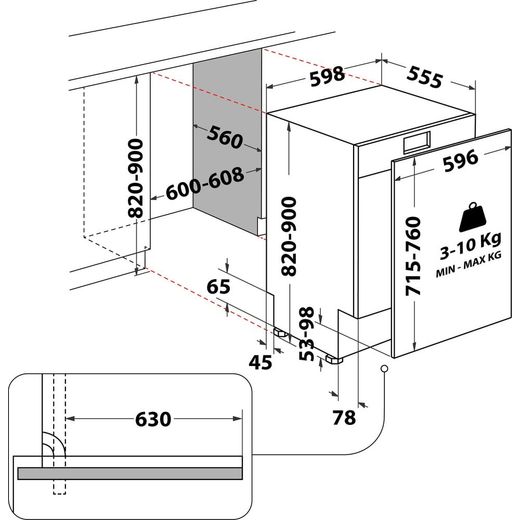 Hotpoint Integrated Standard Dishwasher - White - annotation - dimension shot 