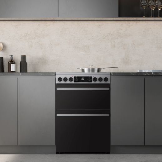 Hisense Hi6 Max HDCEC6C20X 60cm Wide Double Oven Electric Cooker with Ceramic Hob - Stainless Steel - Cooker in kitchen