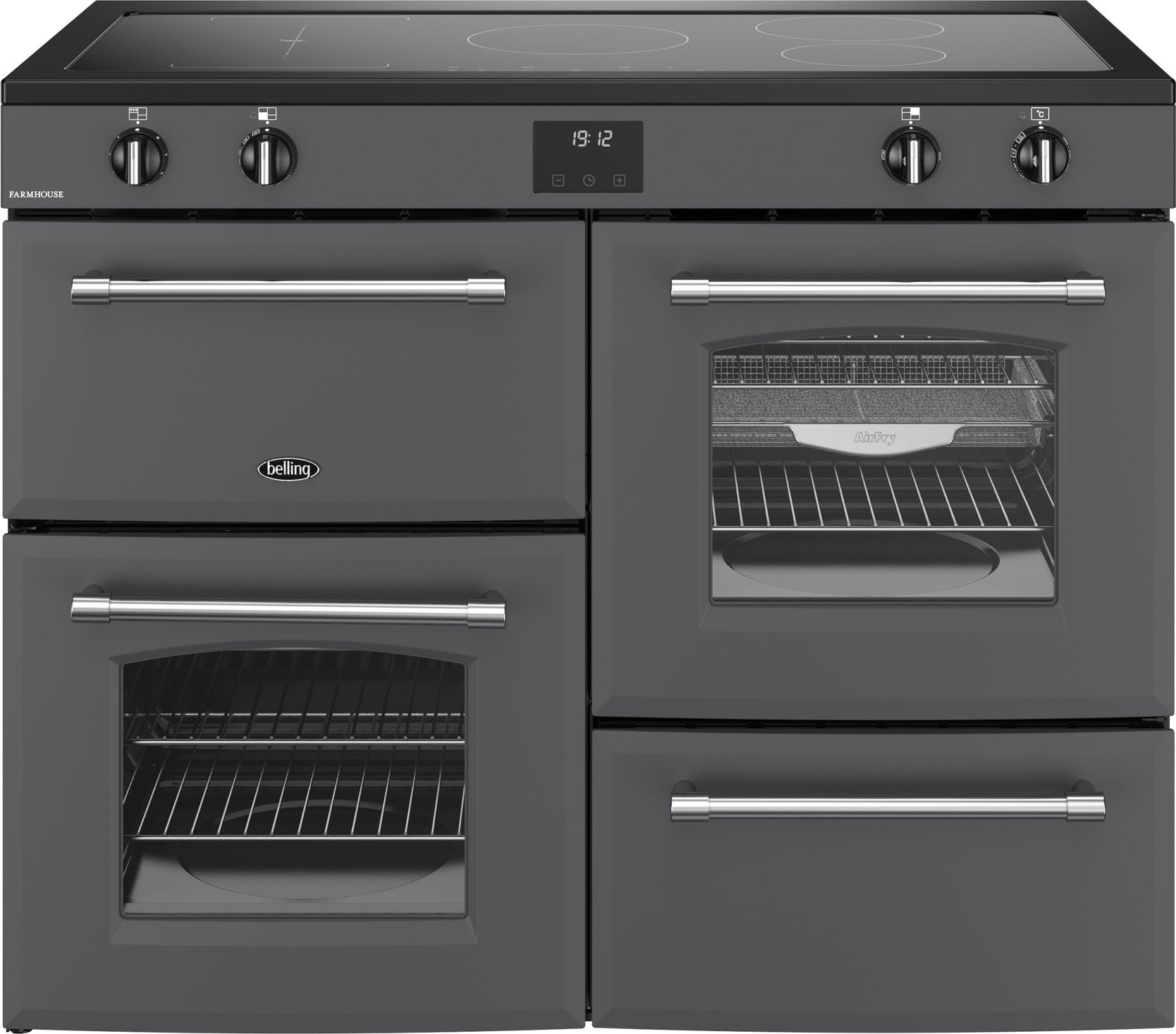 Image of Belling Farmhouse 110Ei 110cm wide Electric Range Cooker with Induction Hob - Anthracite - A/A Rated, Grey