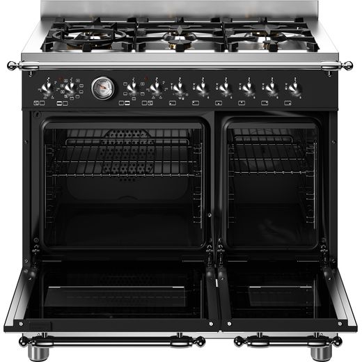 Bertazzoni Heritage Series 90cm wide Gas Range Cooker - Matt Black - front with door open shot