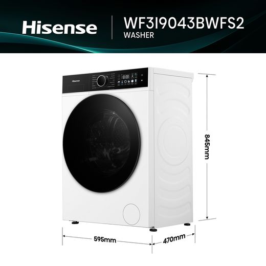 Hisense KitchenFit 3i Series WF3I9043BWFS2 9kg WiFi Connected Washing Machine with 1400 rpm - White - annotation - dimension shot 