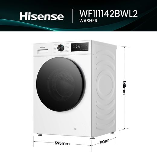 Hisense 1i Series WF1I1142BWL2 11kg Washing Machine with 1400 rpm - White - Annotation - dimension shot 