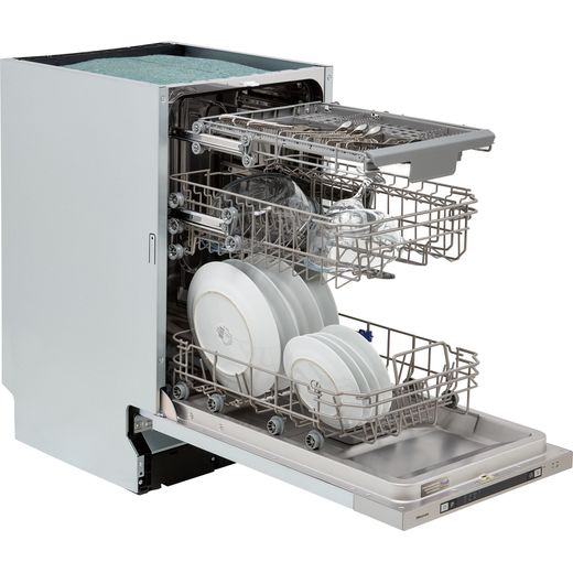 Hisense Fully Integrated Slimline Dishwasher - Silver Control Panel - Door open