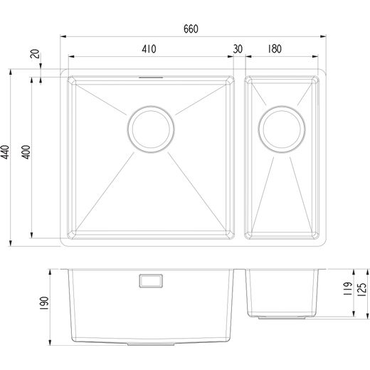 Harlyn CARBIS150RHL Kitchen Sink Stainless Steel - Annotation - Dimension shot