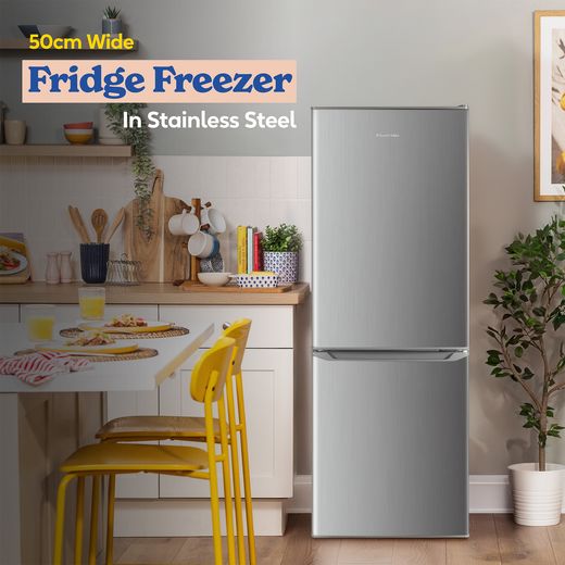 Russell Hobbs RH143FF492E1SS 14cm 70/30 Fridge Freezer - Stainless Steel - Annotation - 50cm wide shot