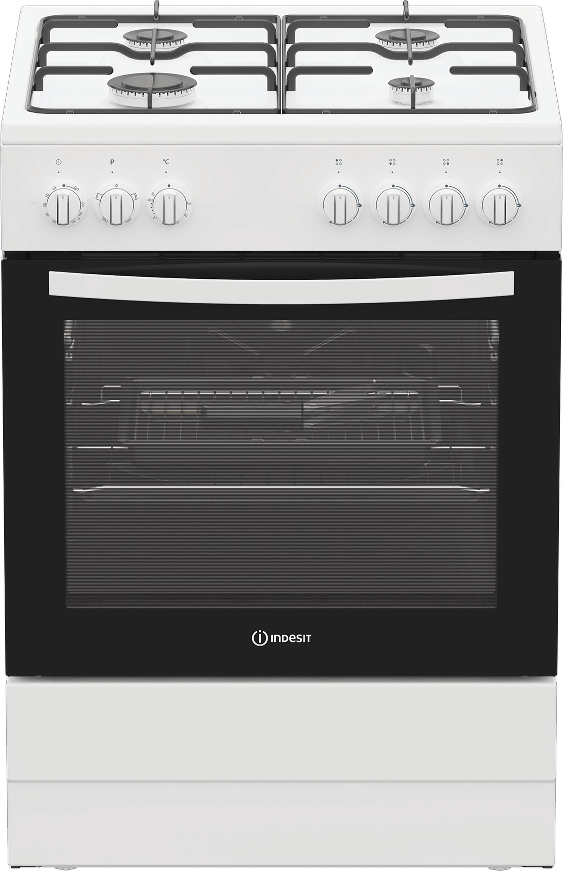 Indesit 60cm Gas Cooker - White - 73L Oven, 4 Zone Hob