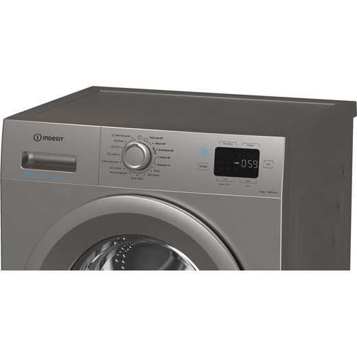 Indesit IP 846S PUSH&GO UK 8kg Washing Machine with 1400 rpm - Silver - Close up shot