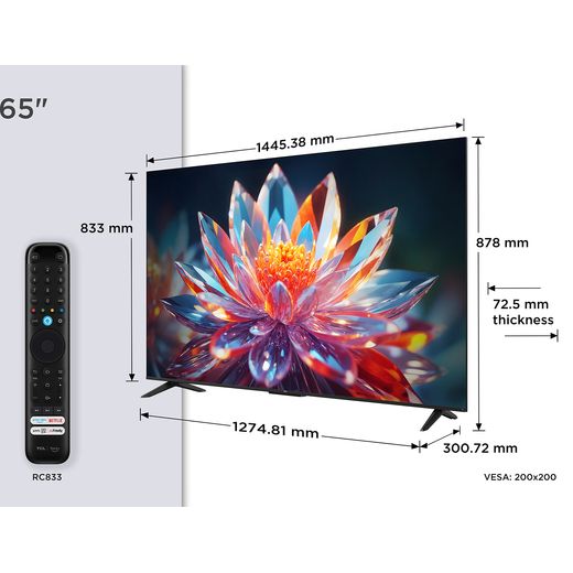 TCL T6C 65" 4K Ultra HD QLED Smart Fire TV - Annotation - Dimension shot 